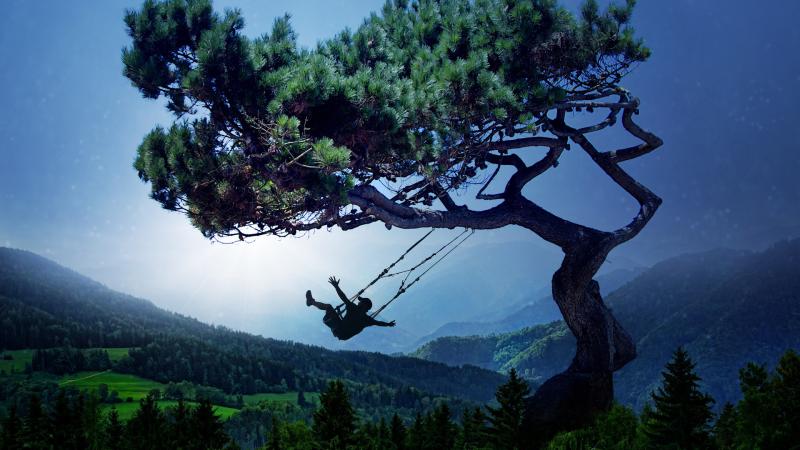Boy Taking Swing Mood Fantasy