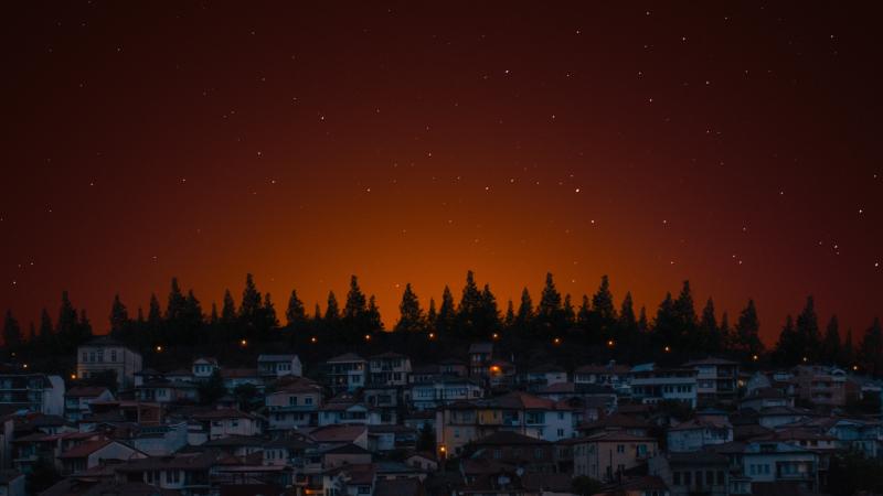 City Of Lights Houses And Trees Dark Evening 5k