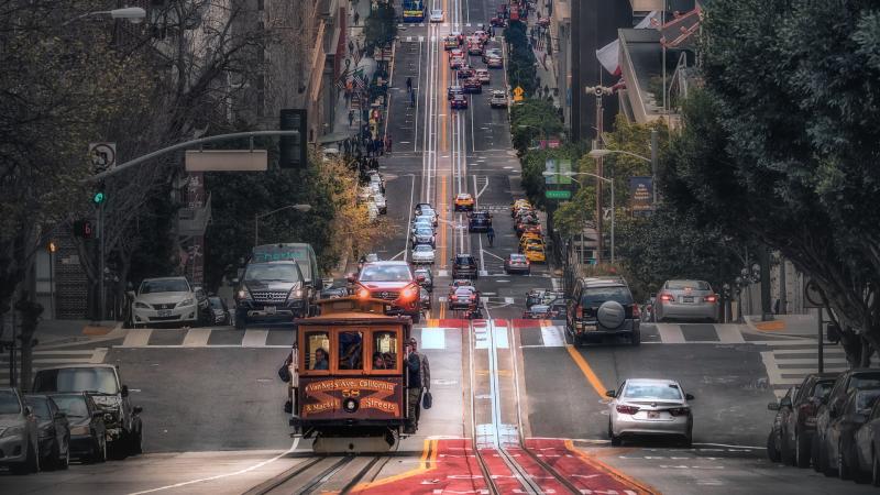 Down Hill Road Traffic Vehicles 4k