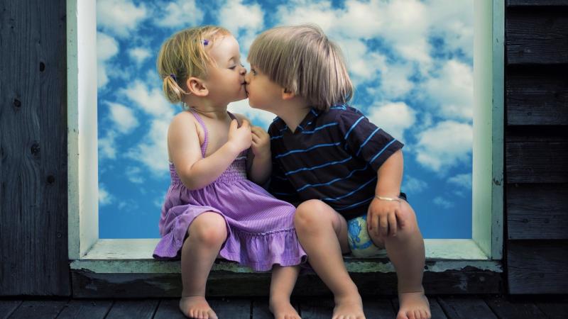 Little Boy Little Girl Cute Kiss