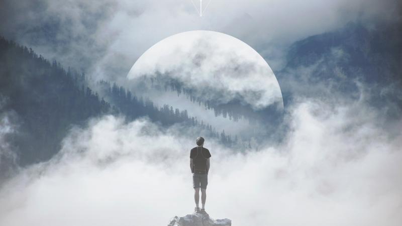 Mountain Man Standing On Rock Manipulation Photography