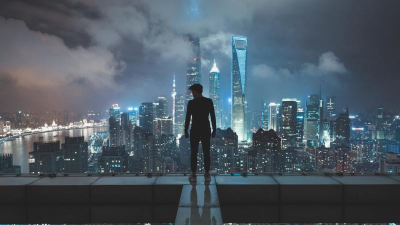 Shanghai Skyscraper Cityscape Man Skyscraper