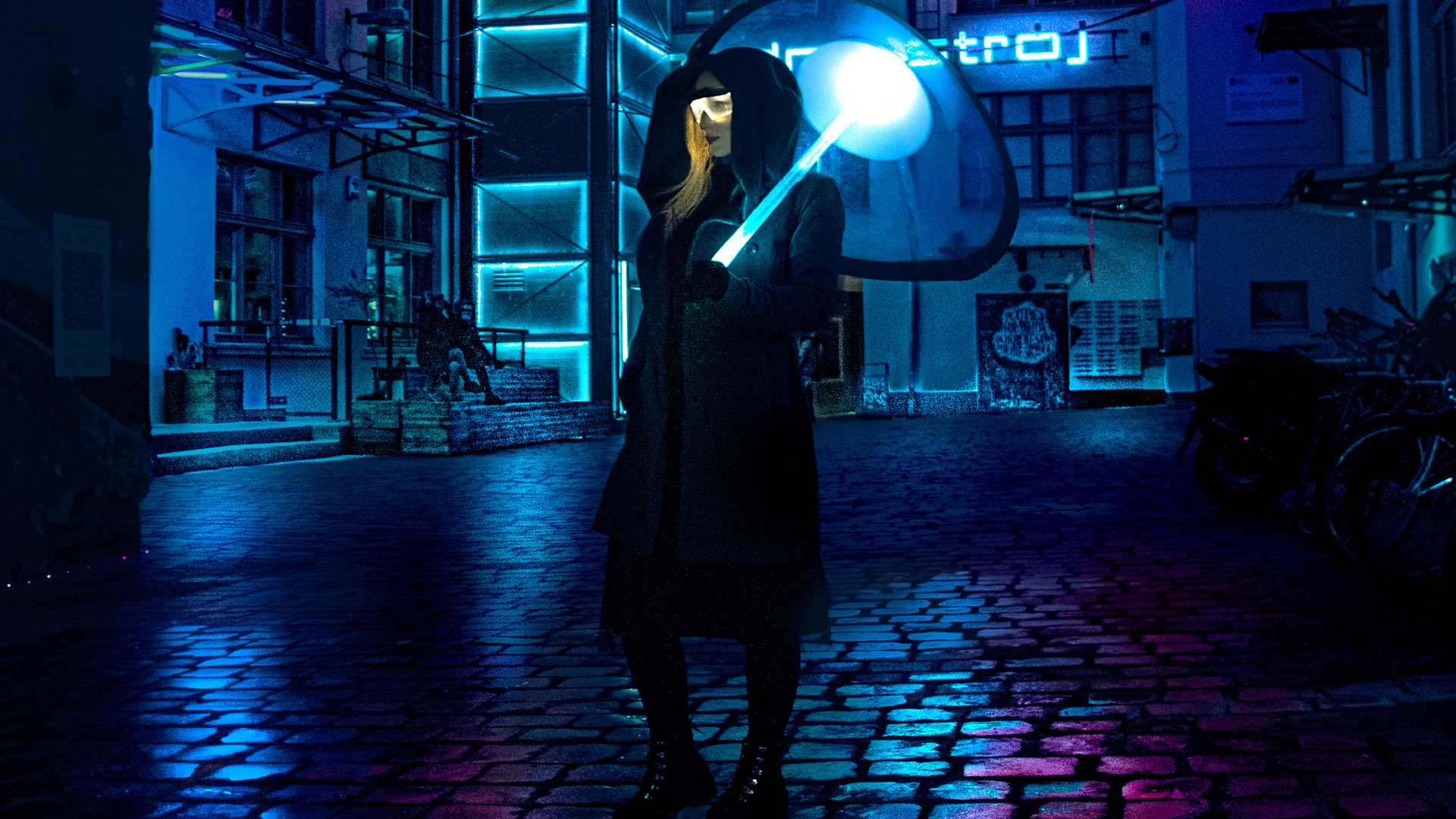 Cyberpunk Girl Umbrella 4k
