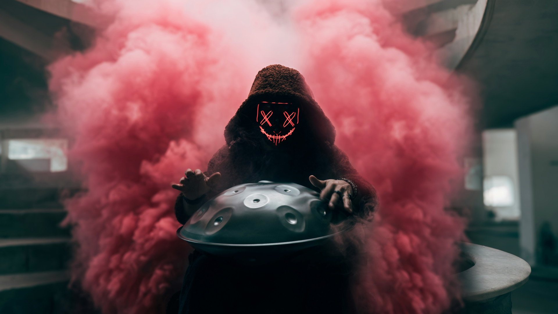 Gas Masked Character With Helmet Exuding Smoke