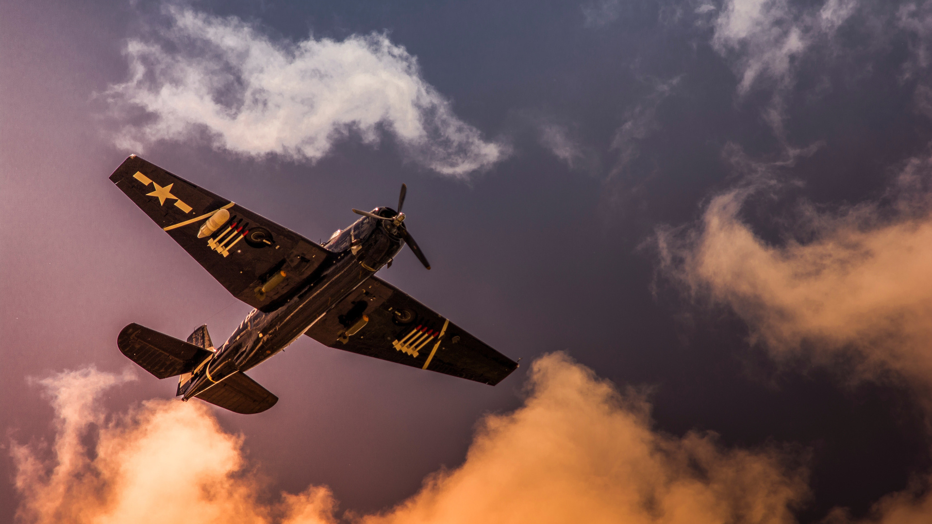 Grumman TBF Avenger Aircraft Sky Clouds 5k