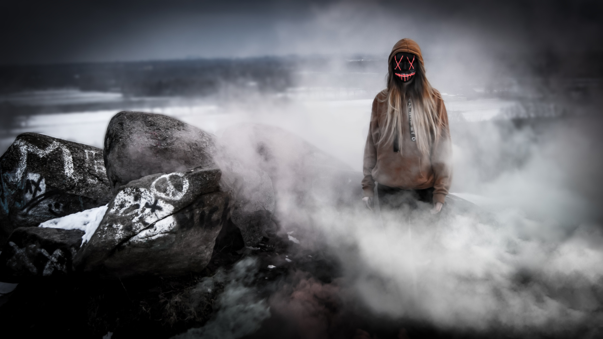 Horror Girl Mask Smoke 4k