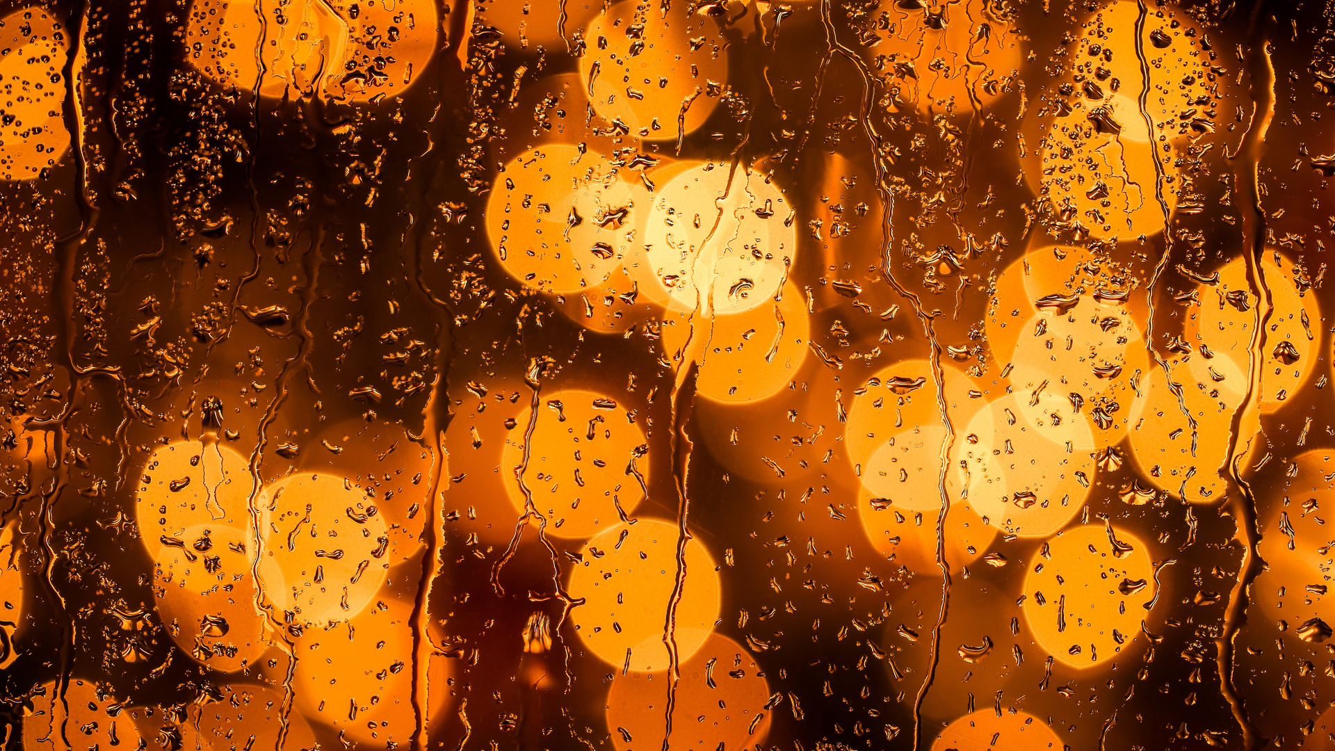 Rain Drops Orange Bokeh Lights 5k
