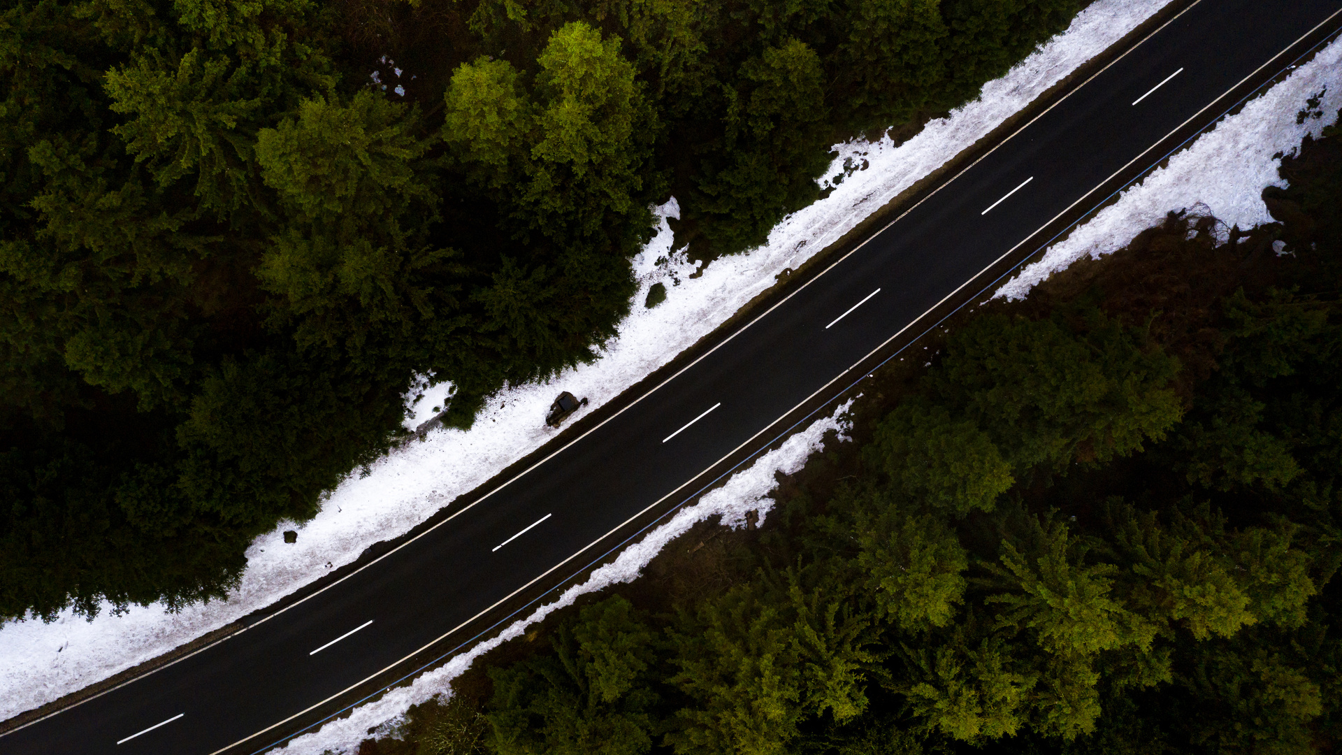 Road Through Woods Snow On Roads Side 5k