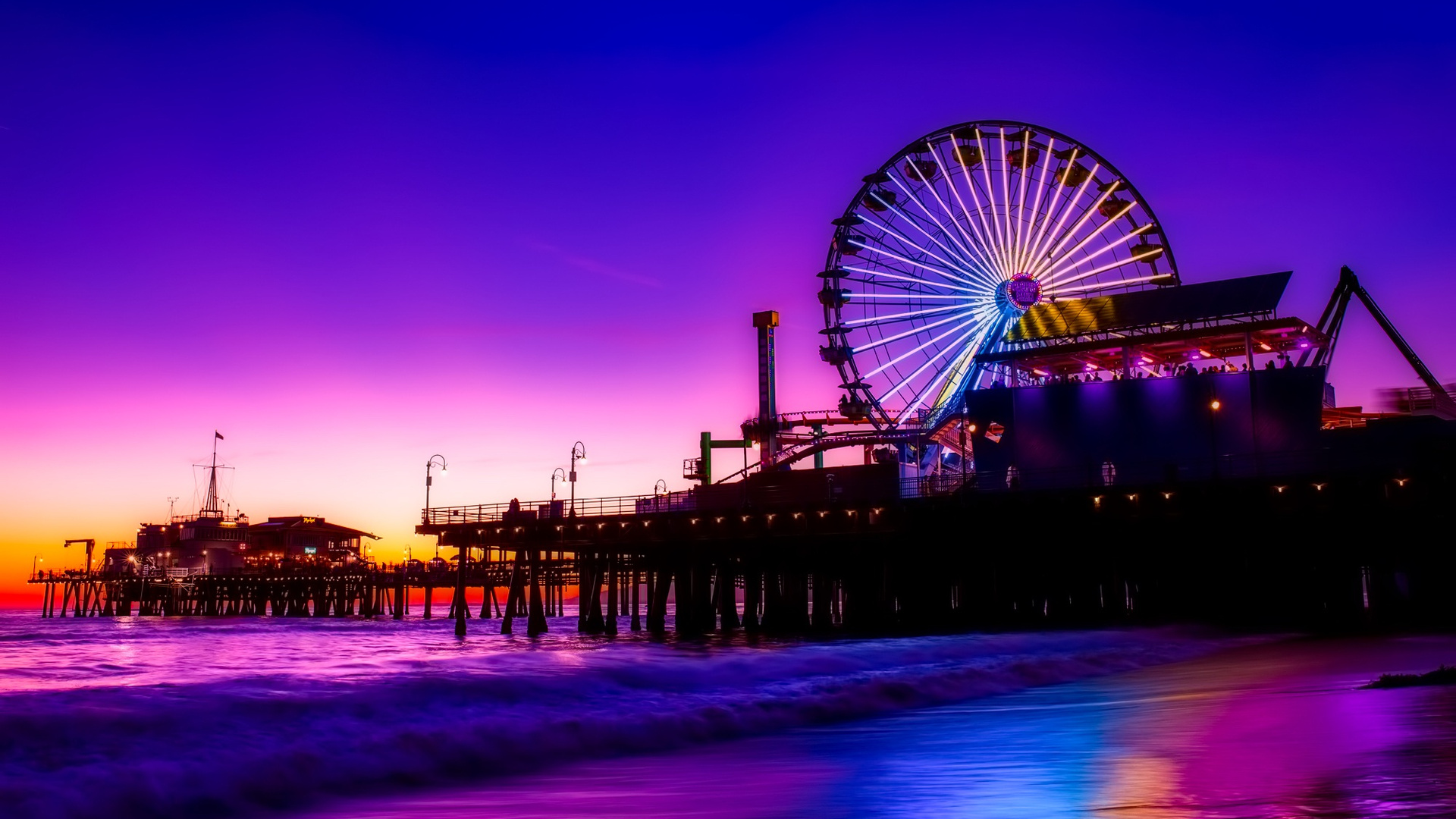 Santa Monica Ferris Wheel Colorful Golden Hour