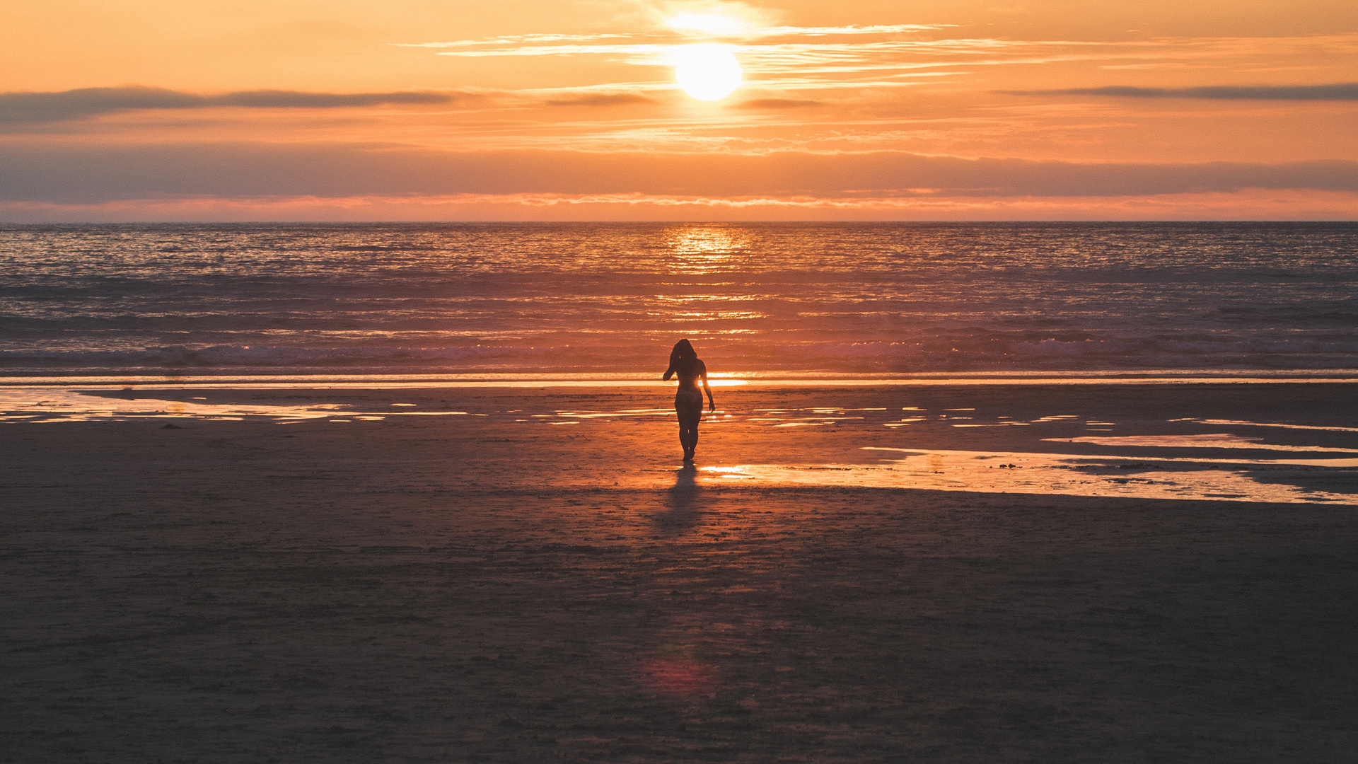 Silhouette Sunset Horizon Lonely Girl