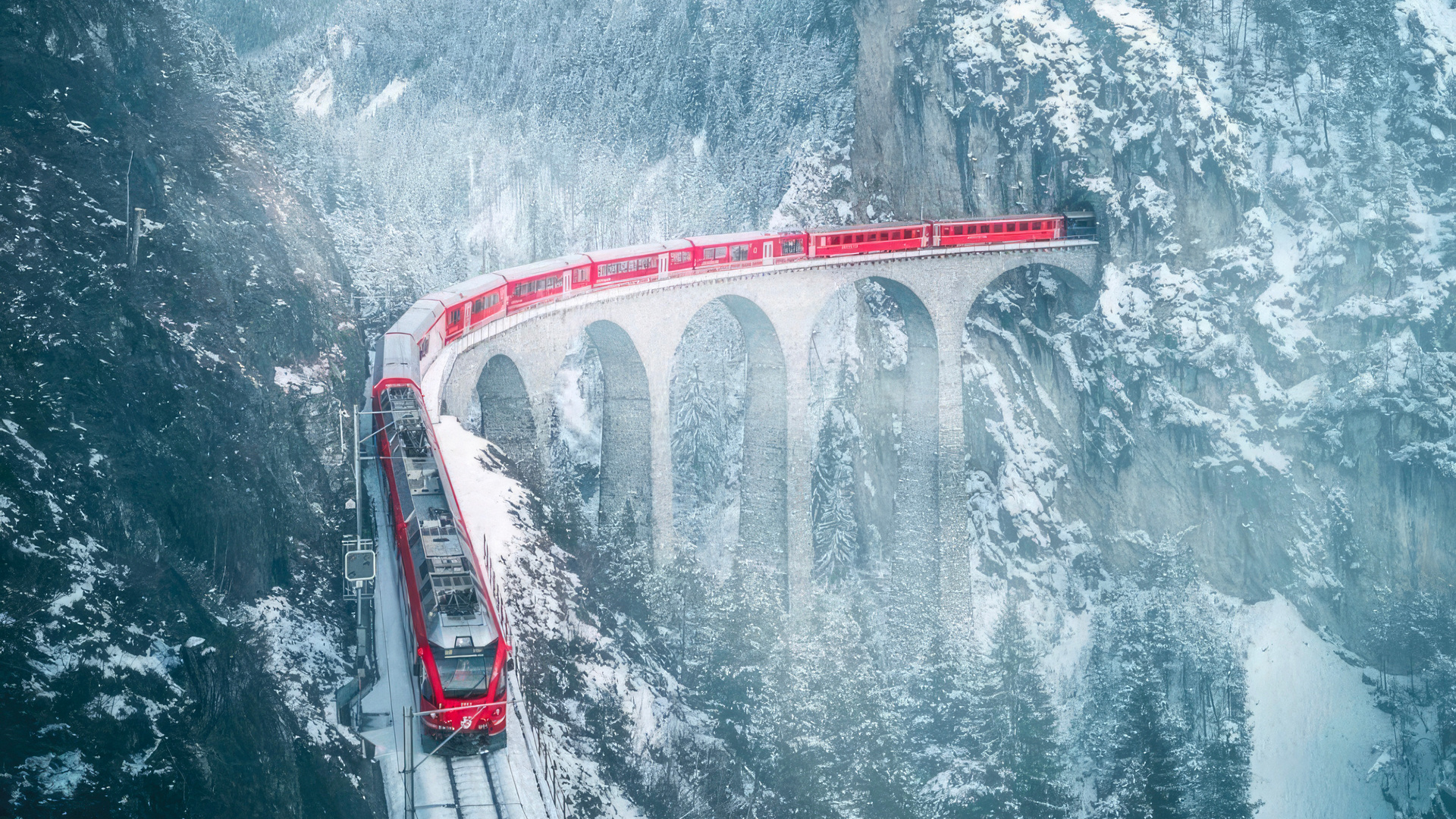 Switzerland Red Train With Snow