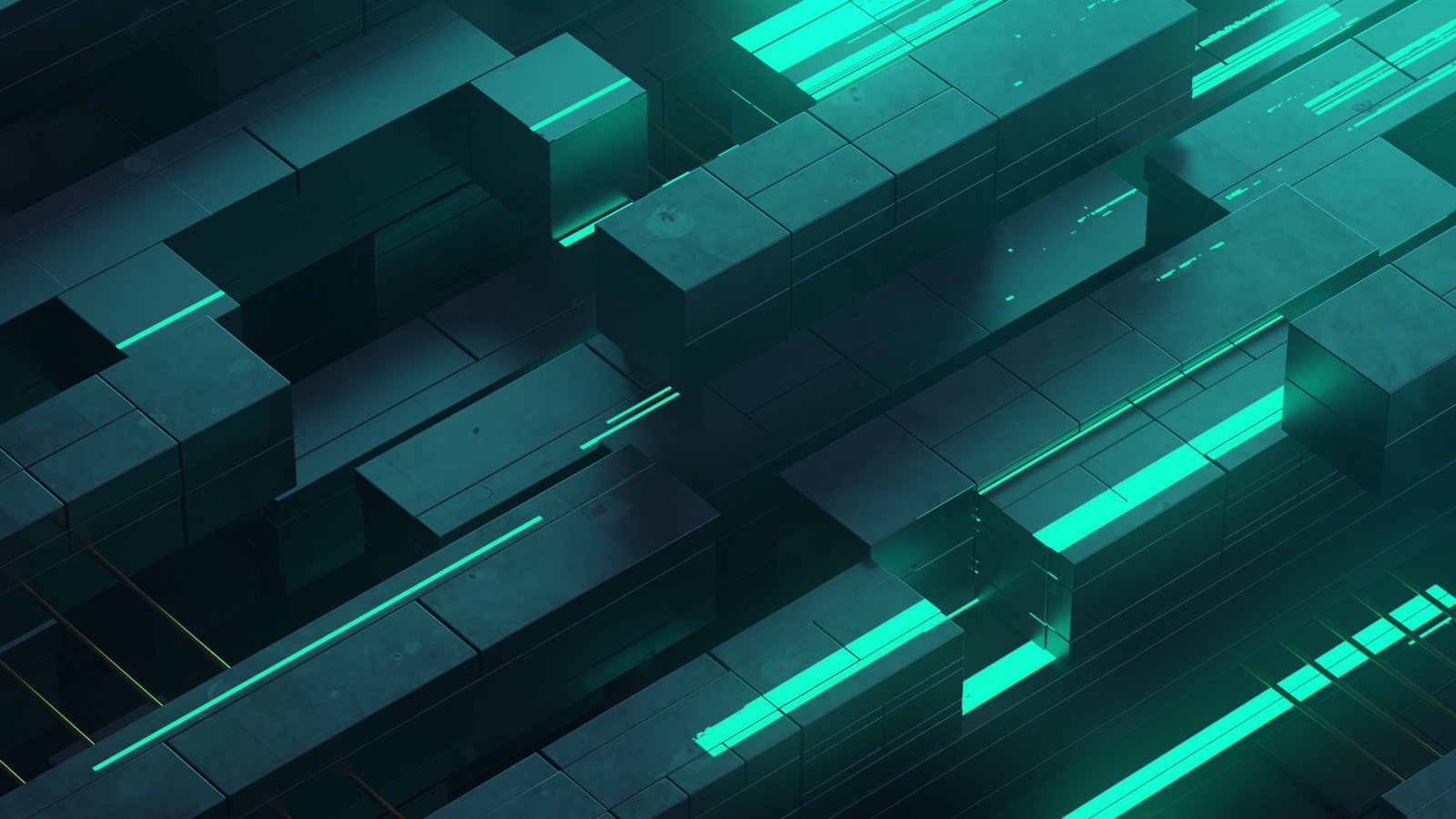 3d Abstract Neon Glow Teal Digital Art Shapes Wallpaper