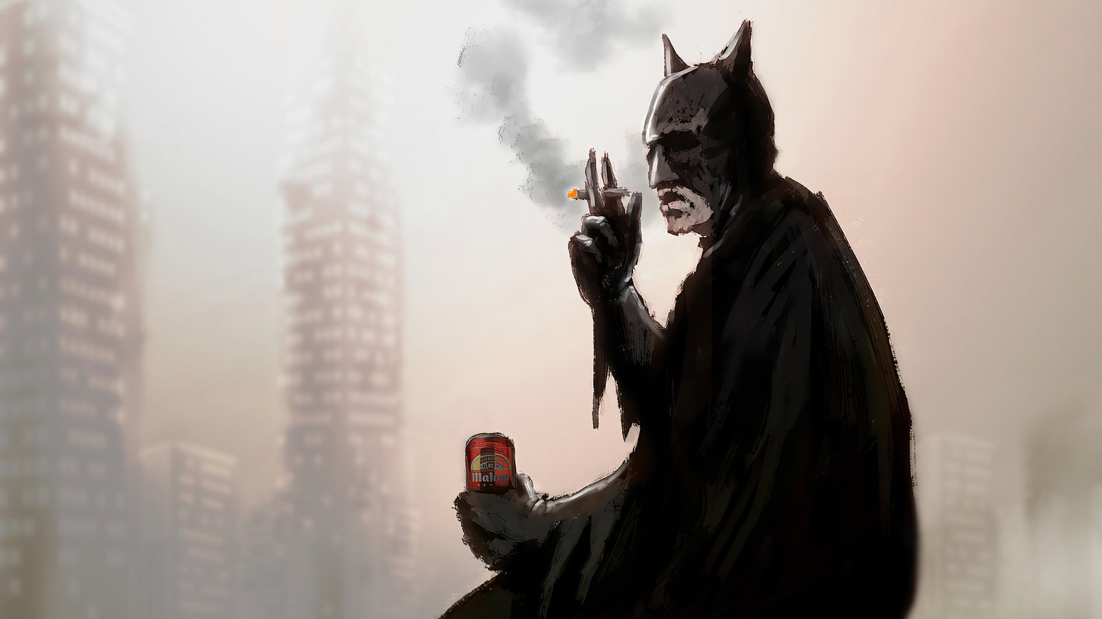 Batman Smoking And Drinking Beer Art Wallpaper