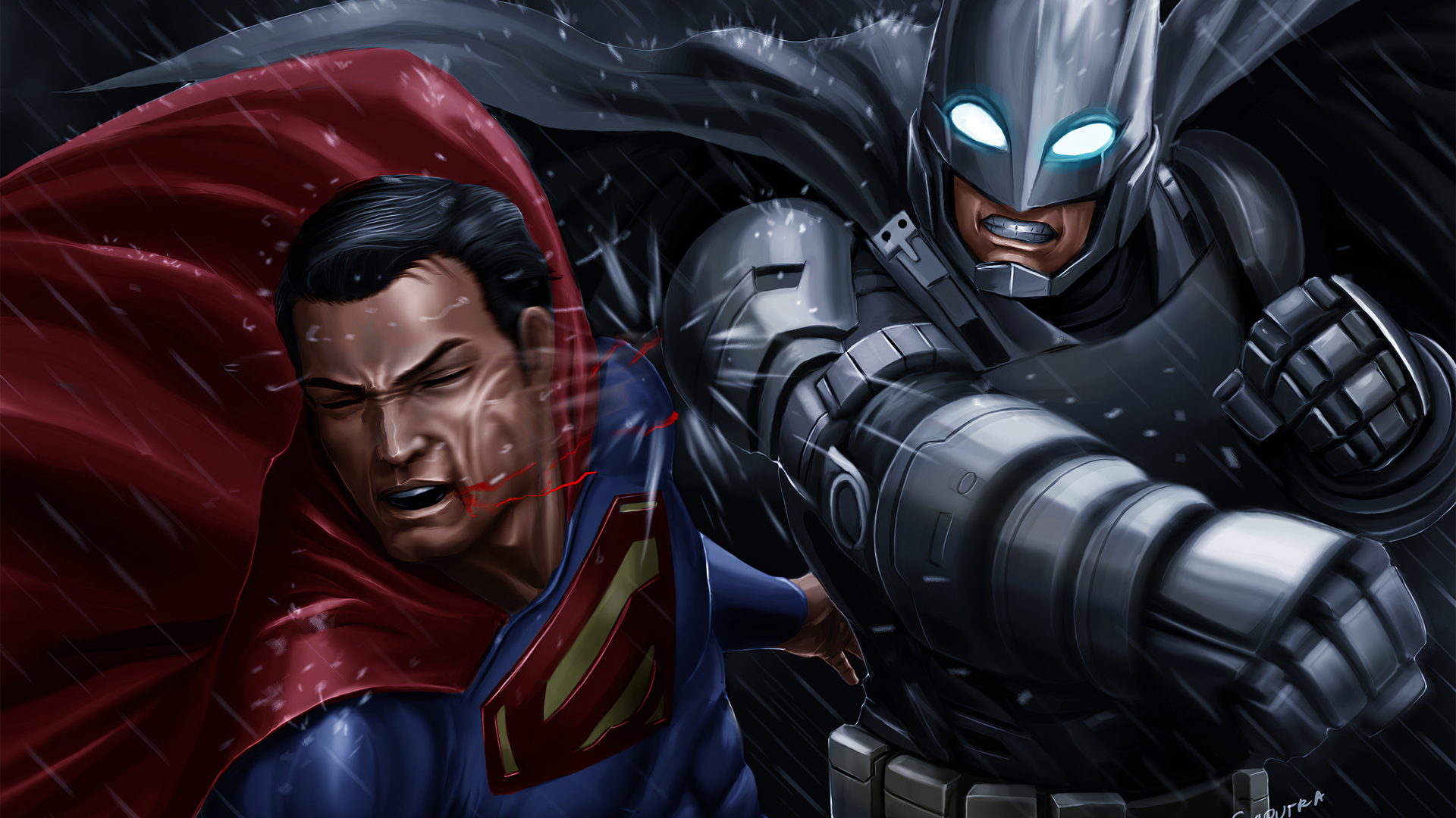 Batman Superman Fight Artwork Wallpaper