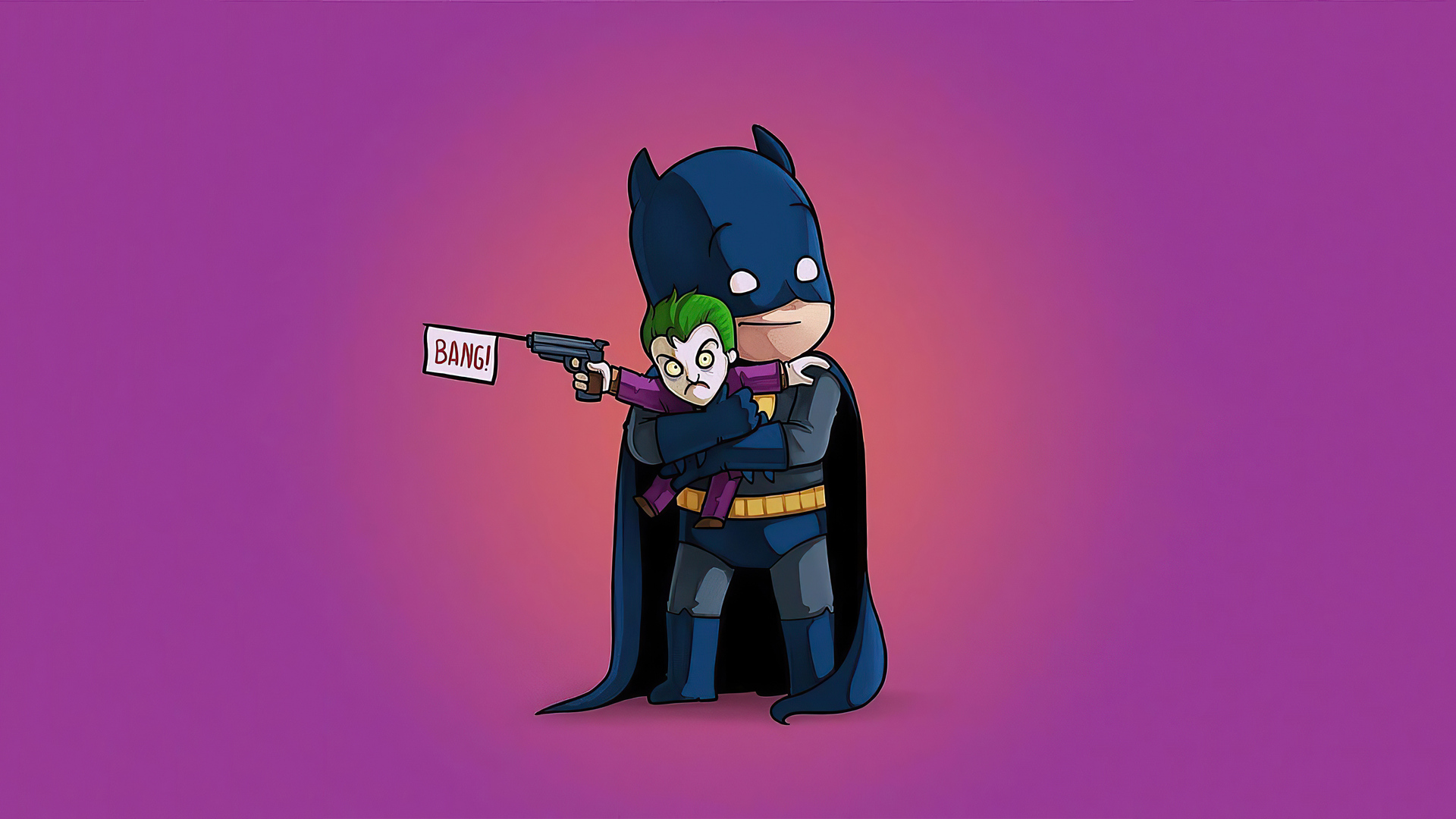 Batman With Little Joker Bang Wallpaper