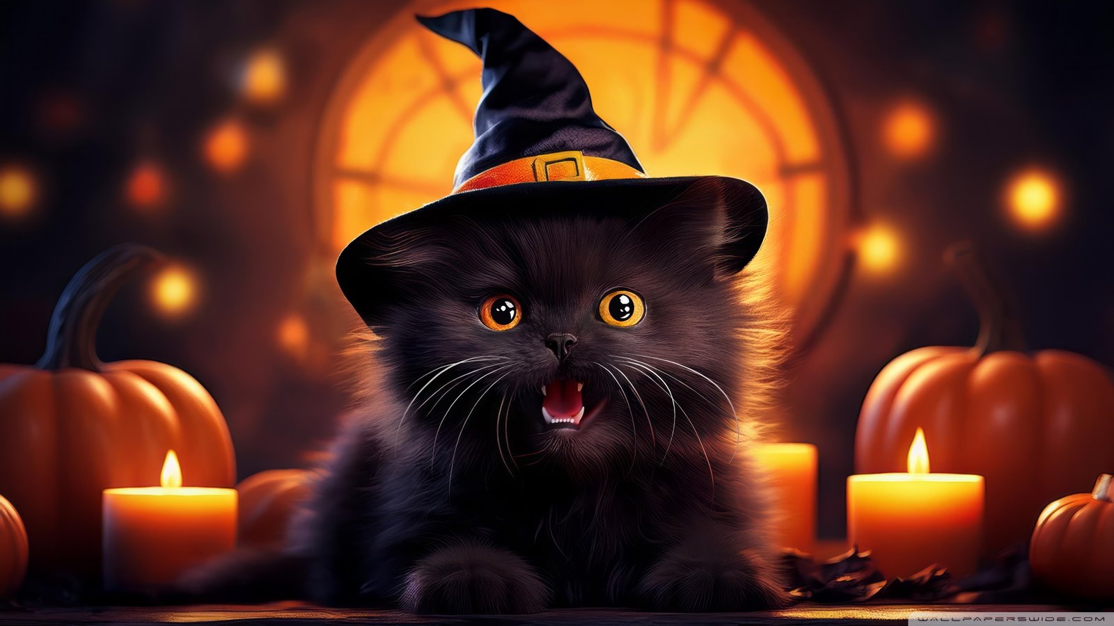 Black Witch Cat Halloween Wallpaper