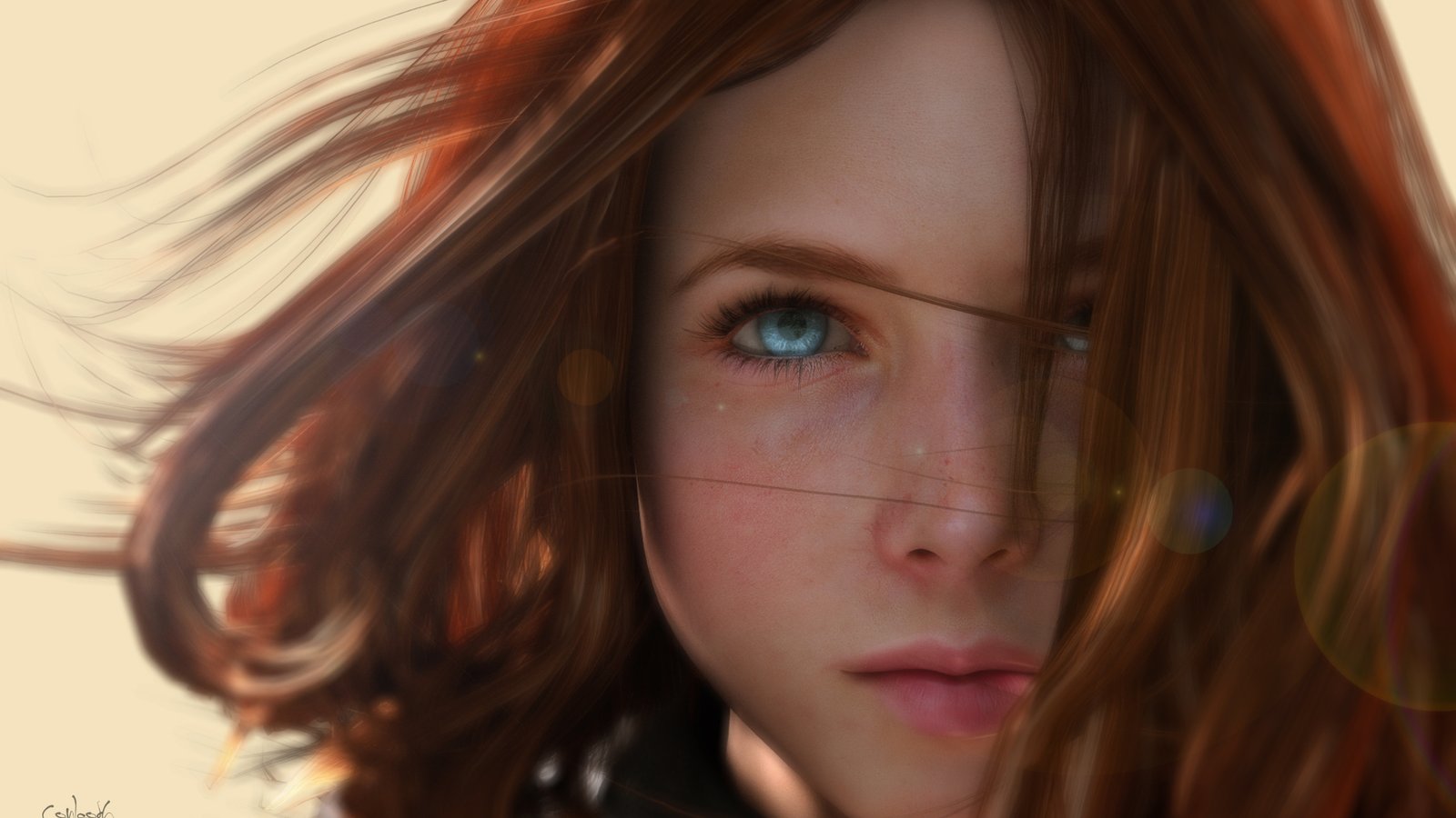 Blue Eyes Redhead Women Artwork Wallpaper