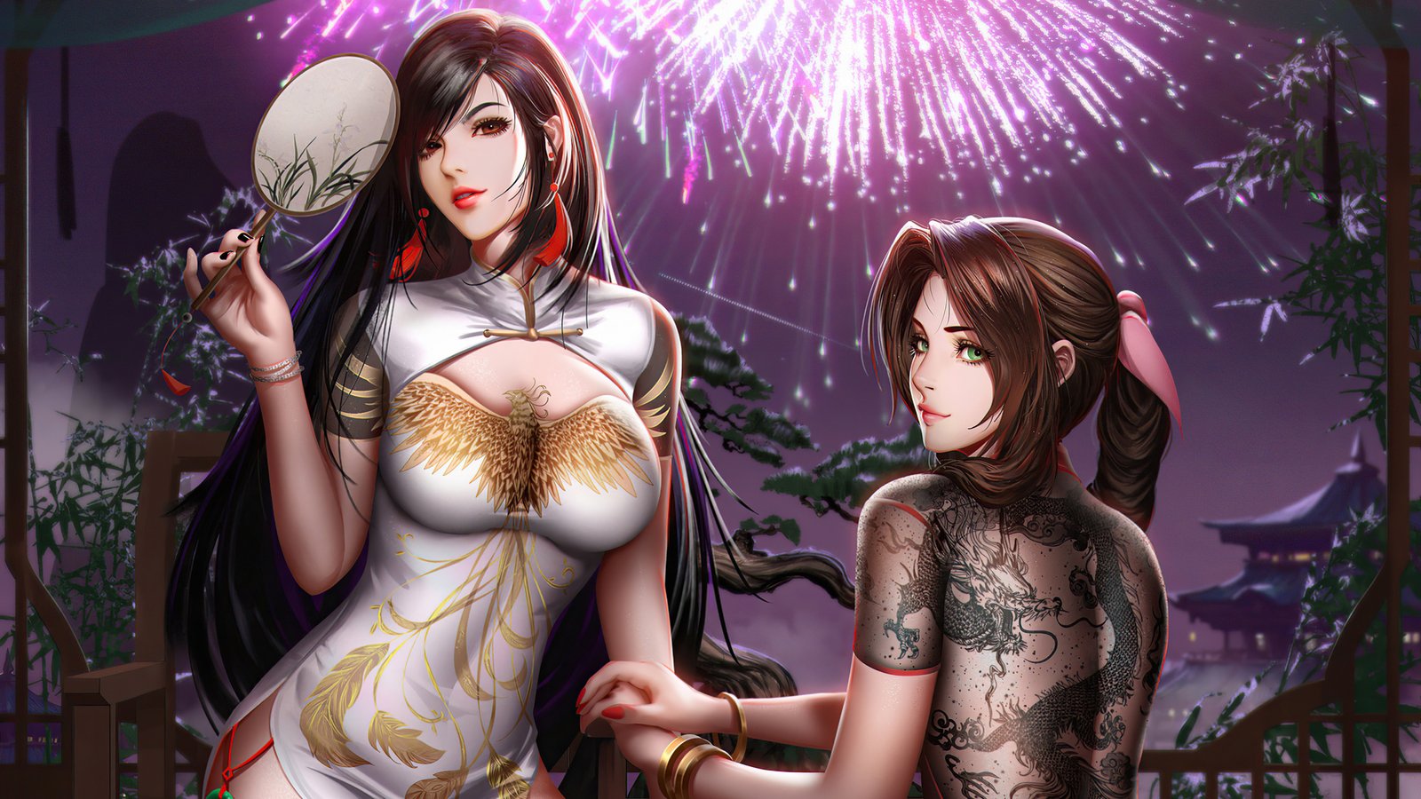 Cheongsam Tifa And Aerith Cosplay Wallpaper