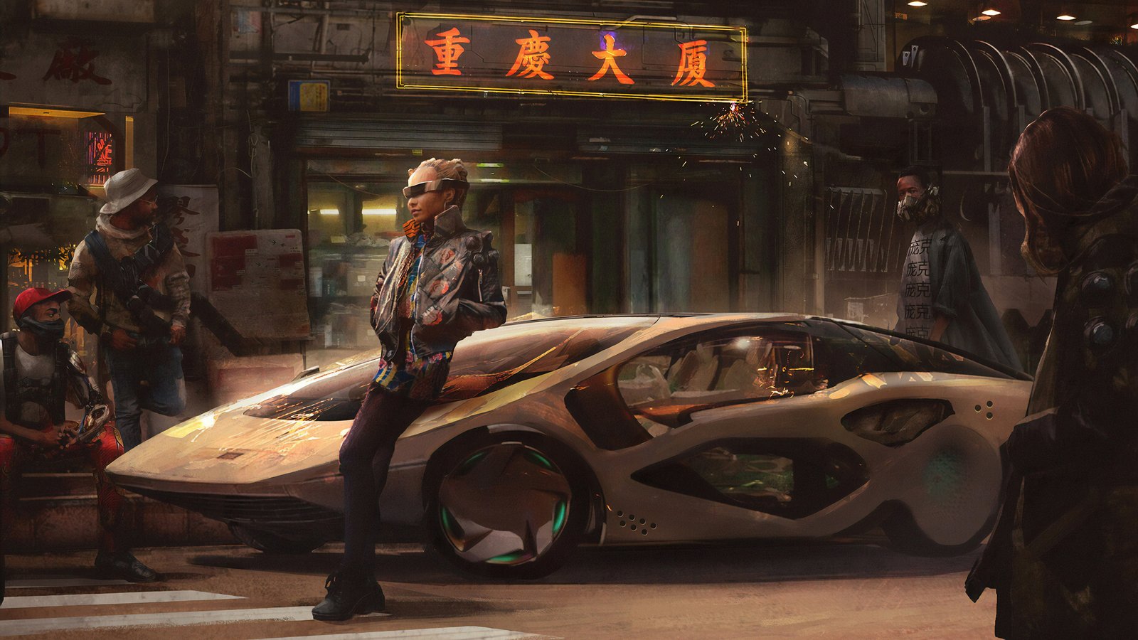 Cyberpunk Girl With Car Wallpaper