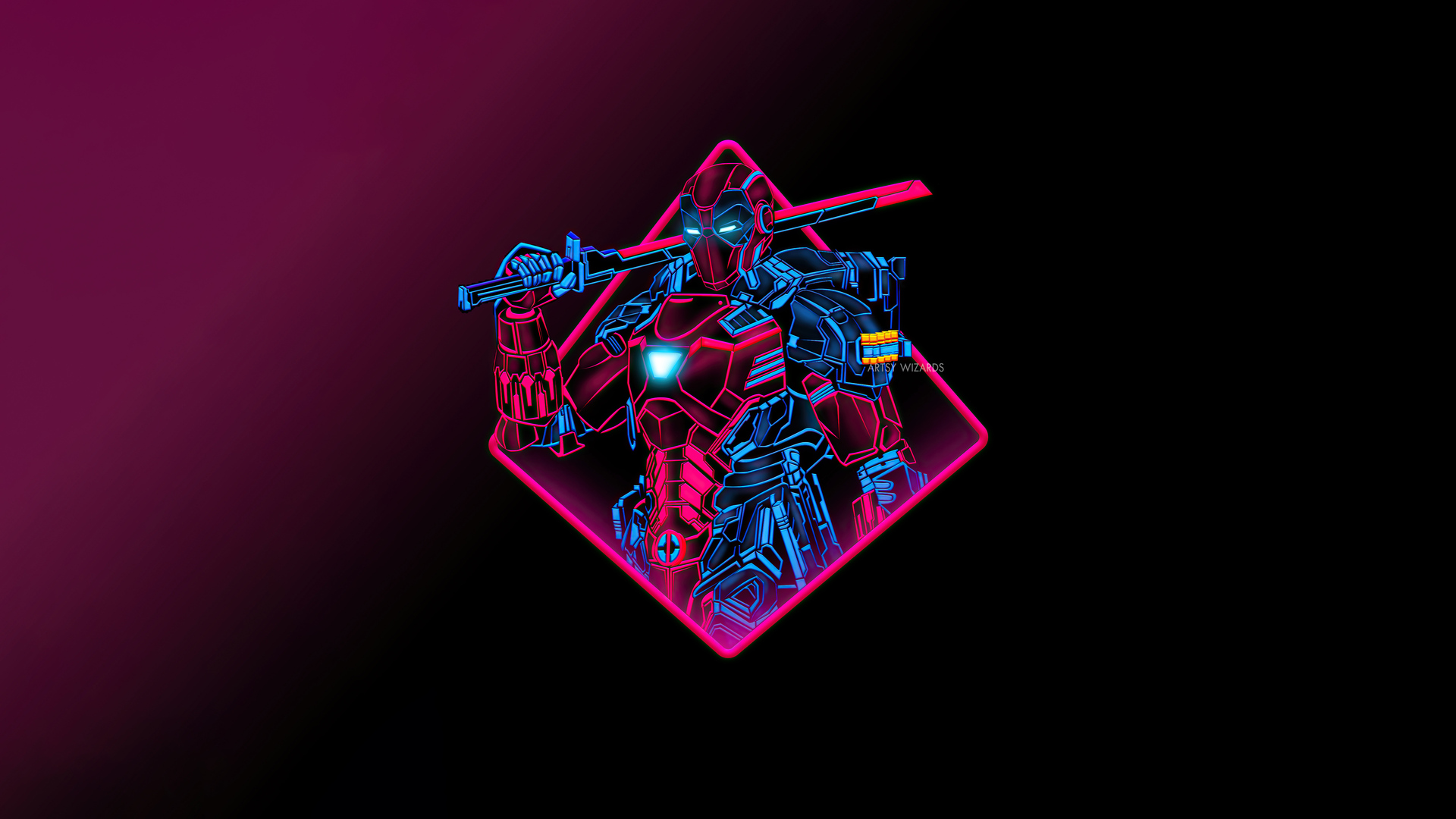 Deadpool Neon Armor Minimal 5k Wallpaper