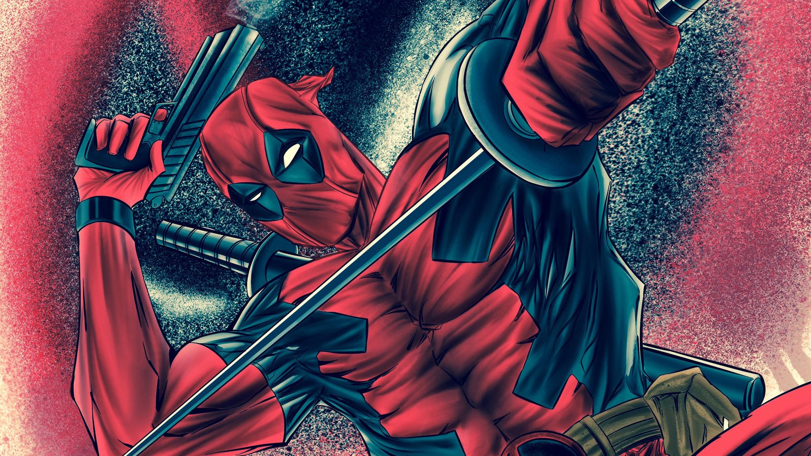 Deadpool With Sword And Gun Wallpaper