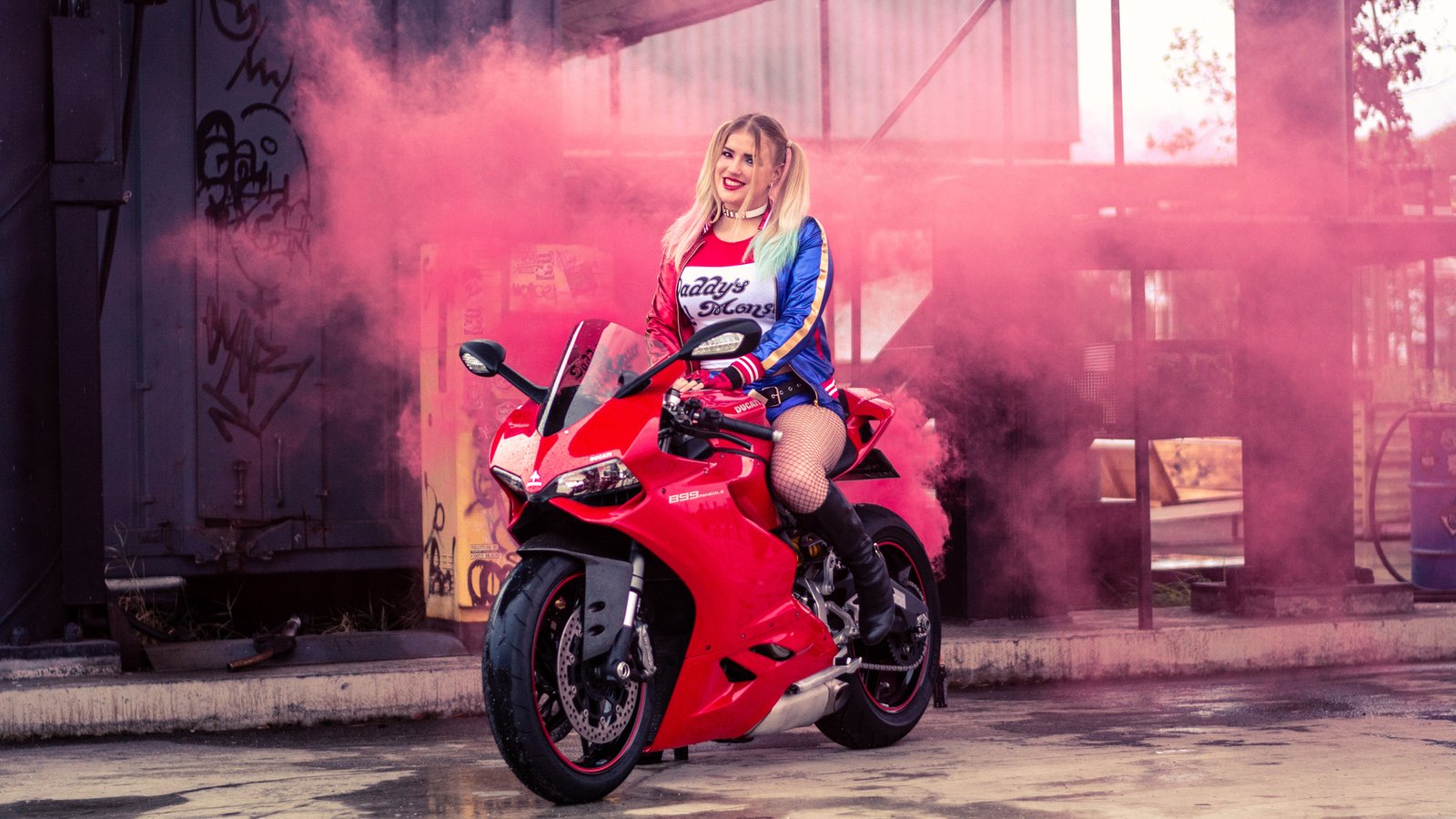 Harley Quinn On Ducati Cosplay 4k Wallpaper