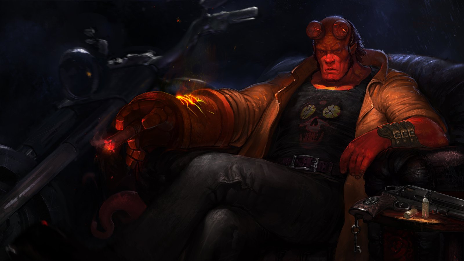 Hellboy With Bike Art Wallpaper