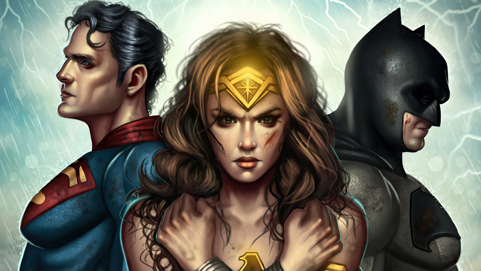 Illustration Of Wonder Woman Superman And Batman From Batman V Superman Wallpaper