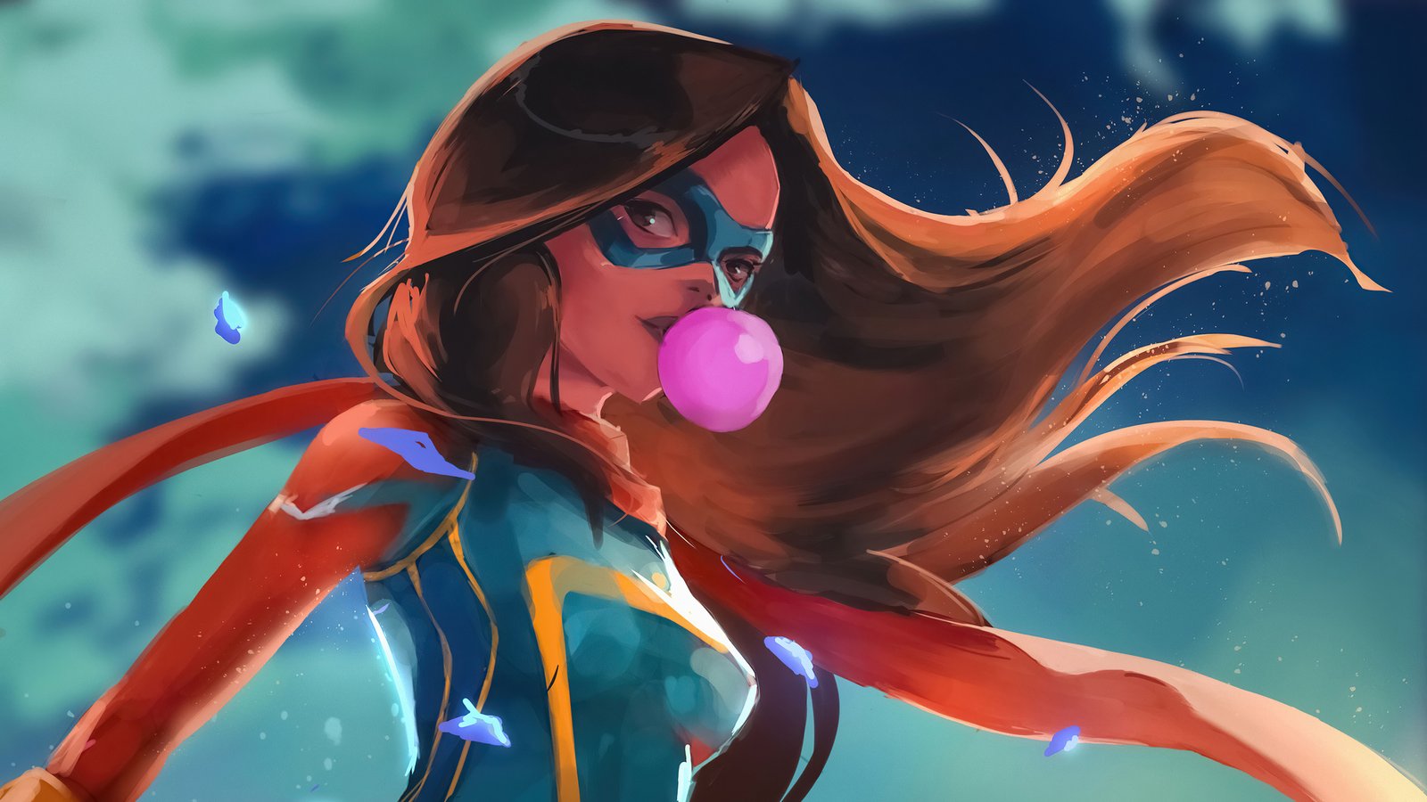 Ms Marvel Blowing Bubble Sketch Art Wallpaper