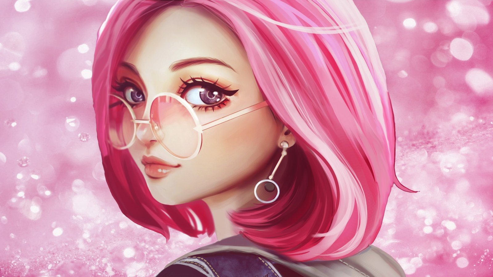 Pink Hair Sun Glasses Fantasy Girl 8k Wallpaper