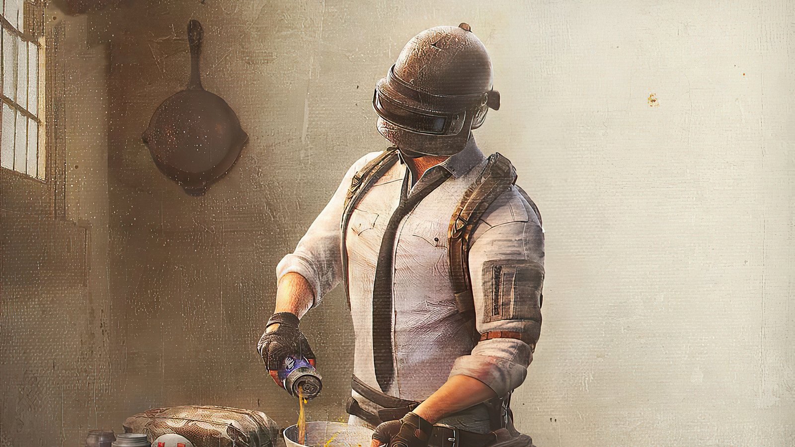 Pubg Helmet Guy Cooking Wallpaper