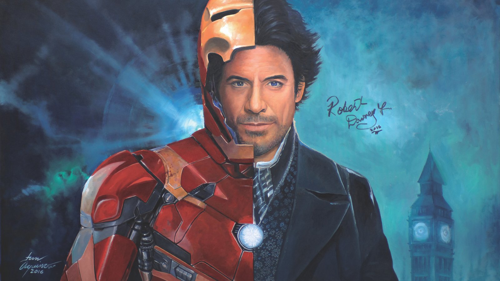 Robert Downery JR As Holmes And Iron Man Portrait Wallpaper