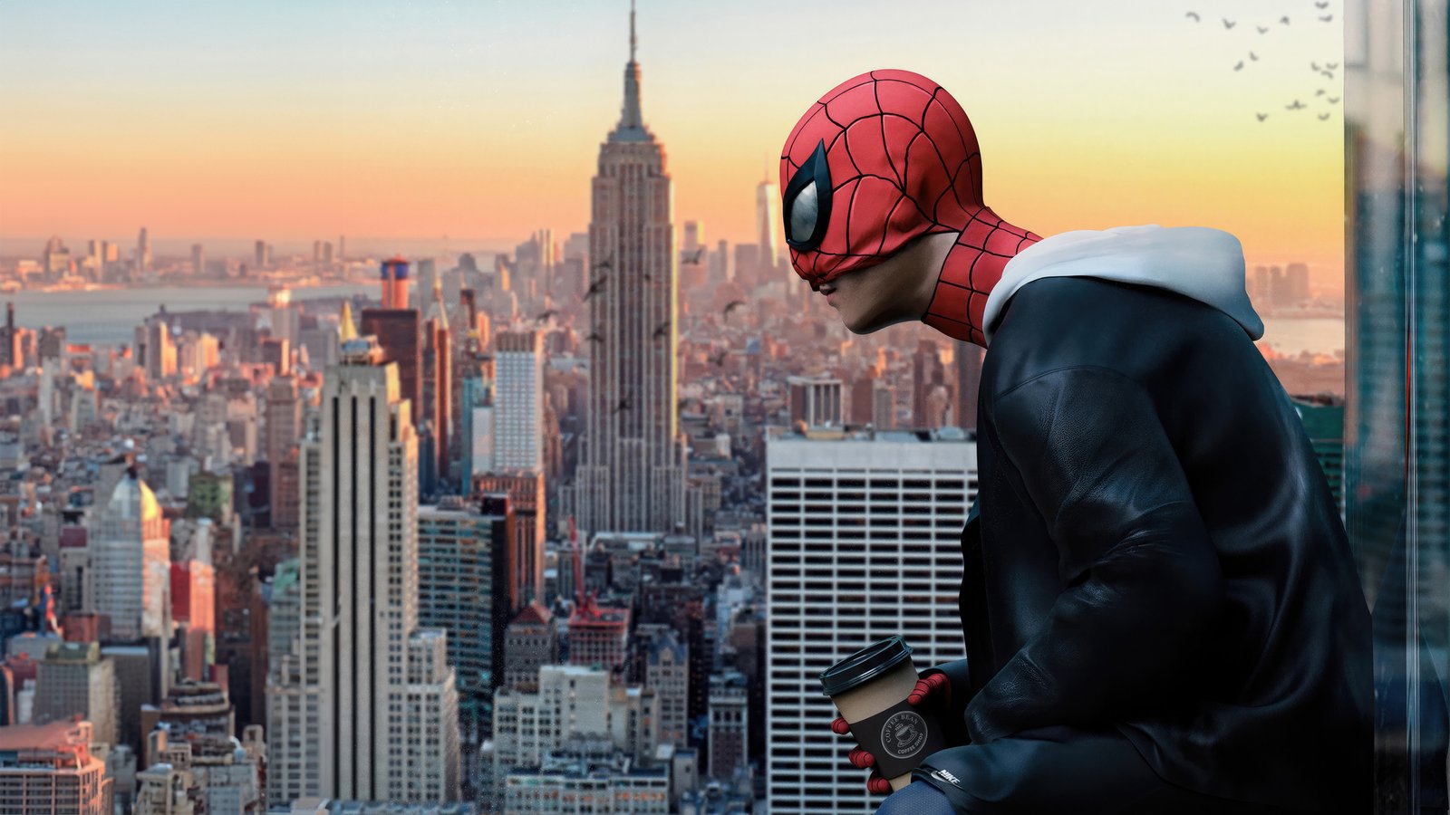 Spiderman Coffee Break With A View Wallpaper