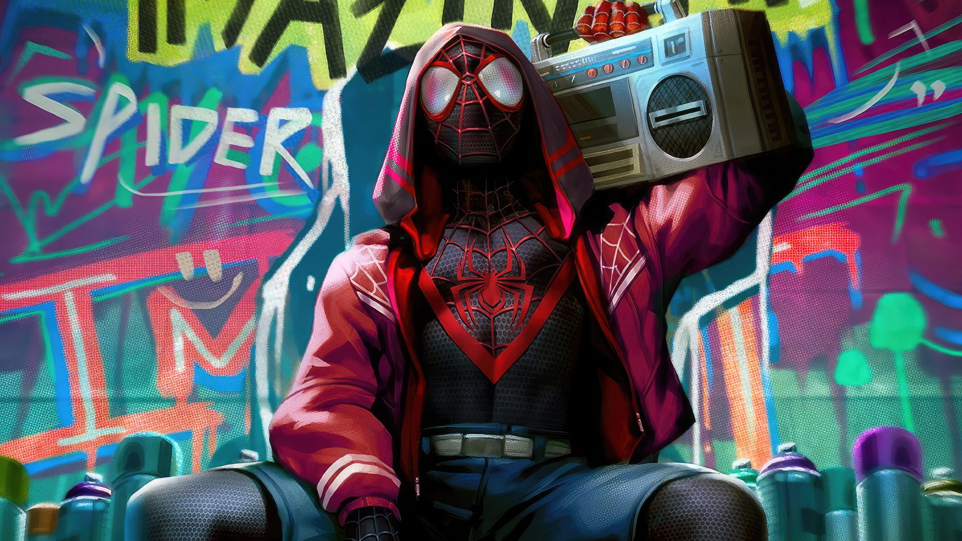 Spiderman With Retro Tape Recorder Wallpaper