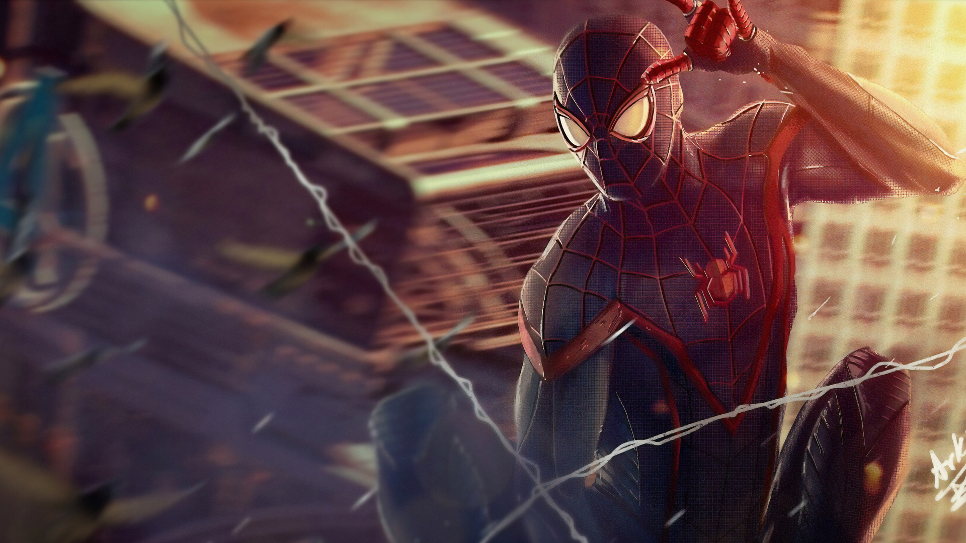 Spidey New York Stark Tower Wallpaper