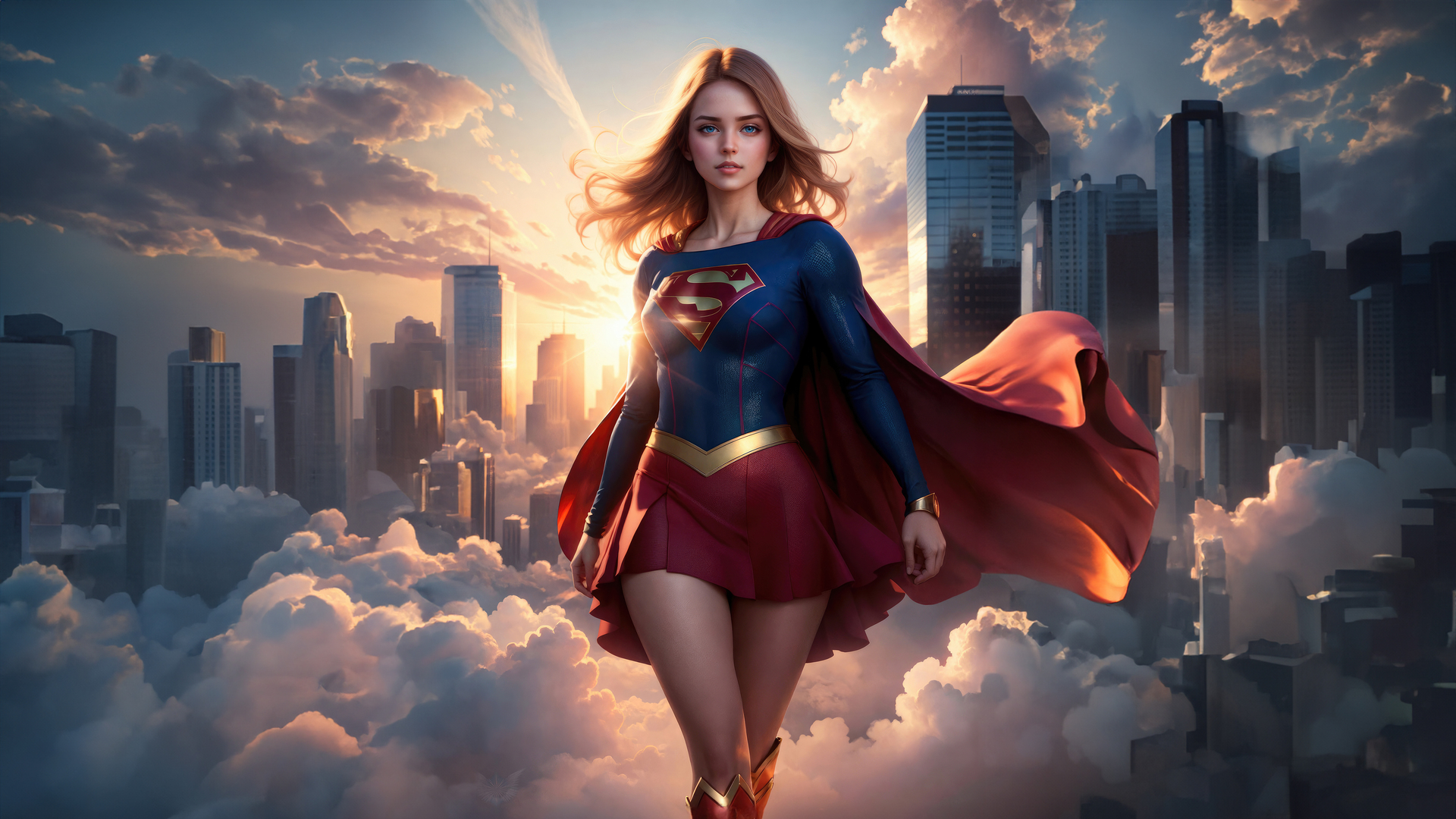 Supergirl Soars Protecting Metropolis City Wallpaper