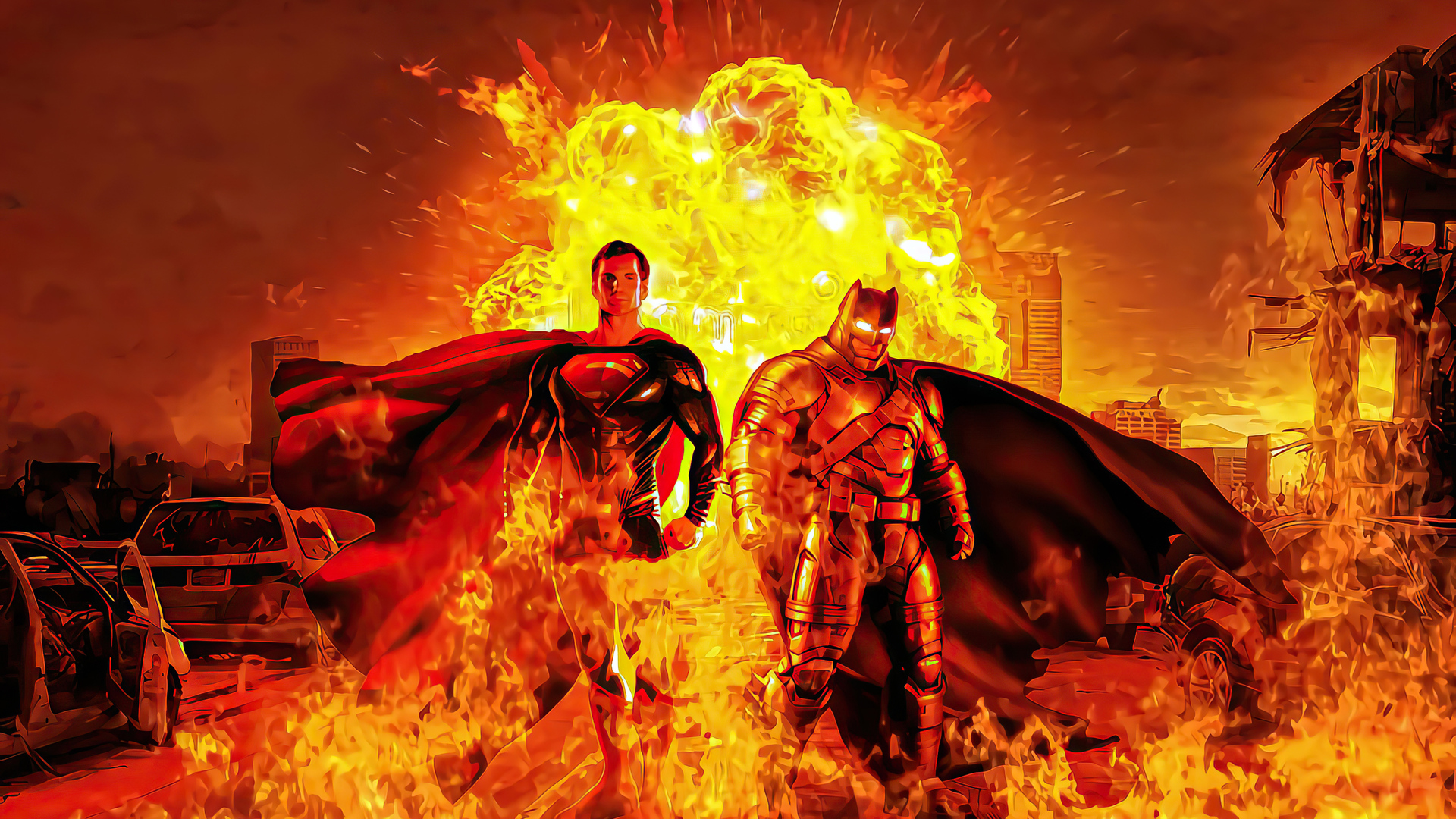 Superman And Batman Fire 4k Wallpaper