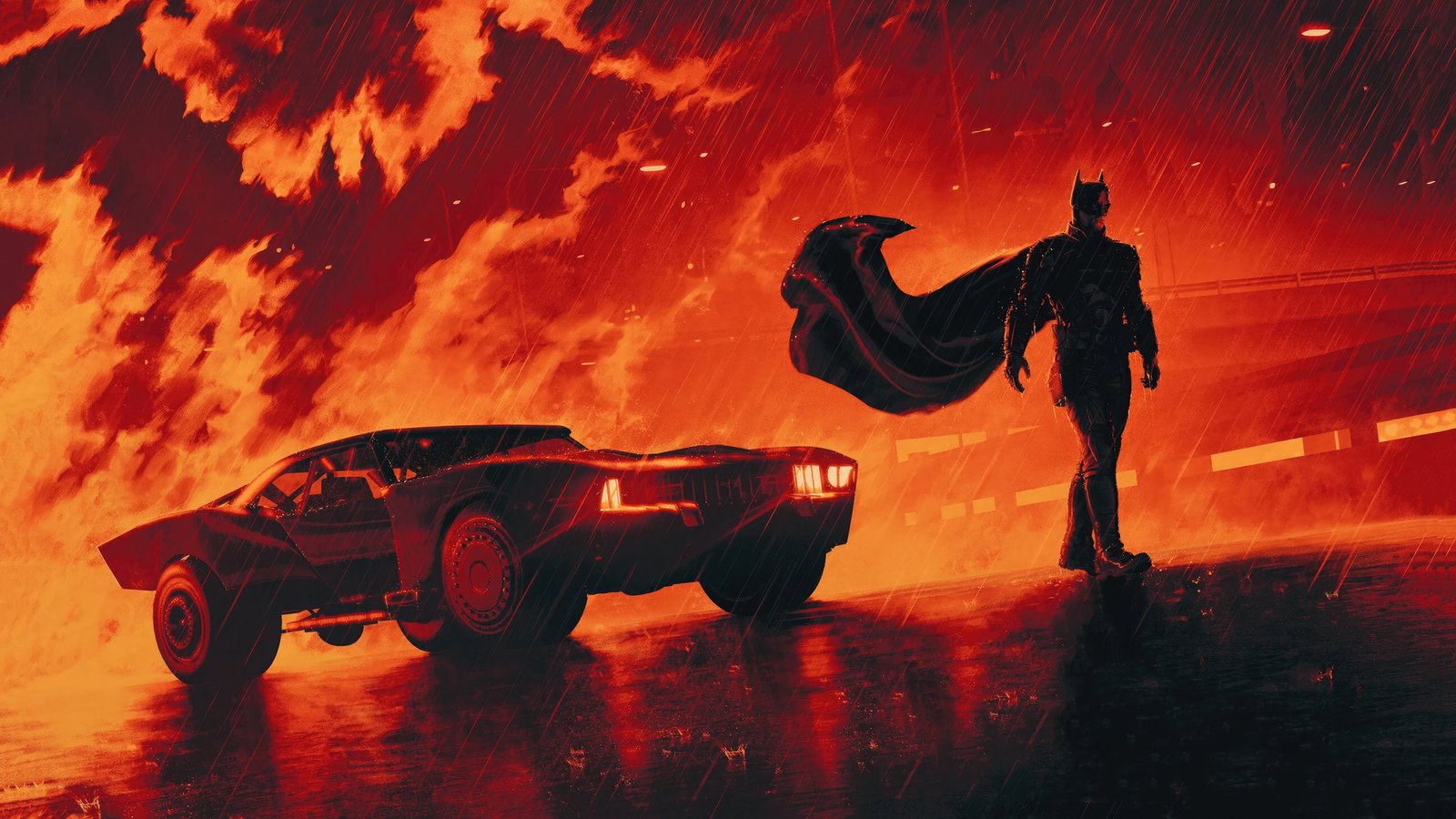 The Batman Walking With Batmobile Wallpaper