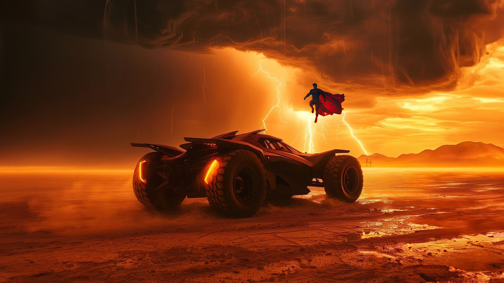 The Batmobile Meets Superman Wallpaper