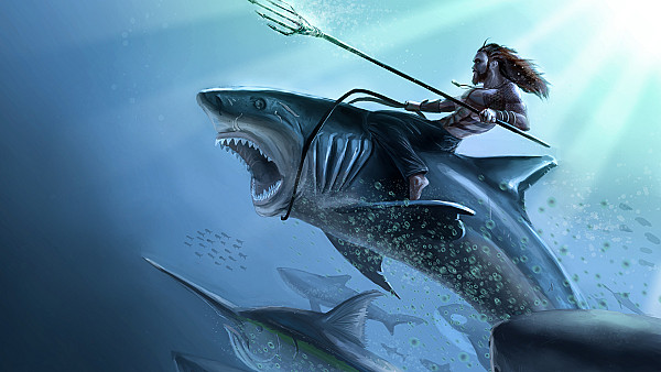 Aquaman Riding On Shark Art 4k - hdwallpaper4k