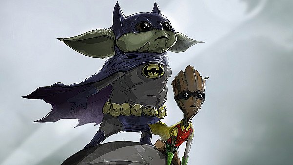 Baby Groot Yoda As Batman And Robin 4k - hdwallpaper4k