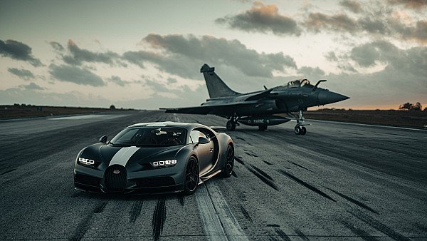 Bugatti Chiron And Dassault Rafale Marine Jet 8k - hdwallpaper4k