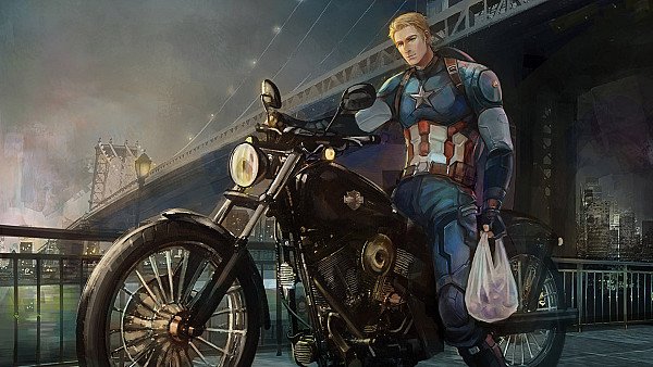 Captain America On Bike Back From Work Art - hdwallpaper4k