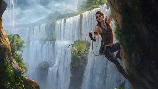 Fantasy Girl Climbing Through The Waterfall - hdwallpaper4k