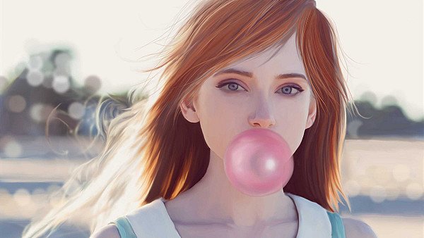 Girl Blowing Bubble Gum - hdwallpaper4k