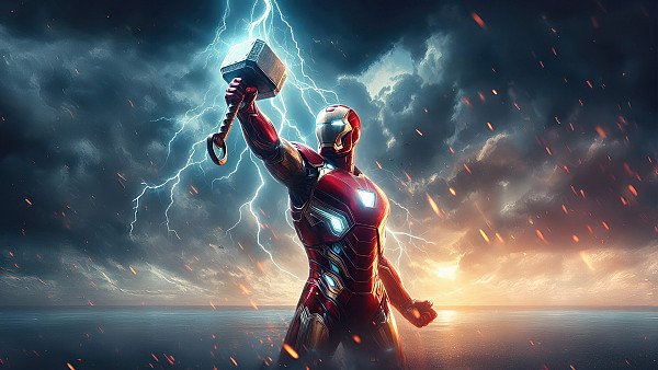 Iron Man Holding Thor Mjolnir - hdwallpaper4k