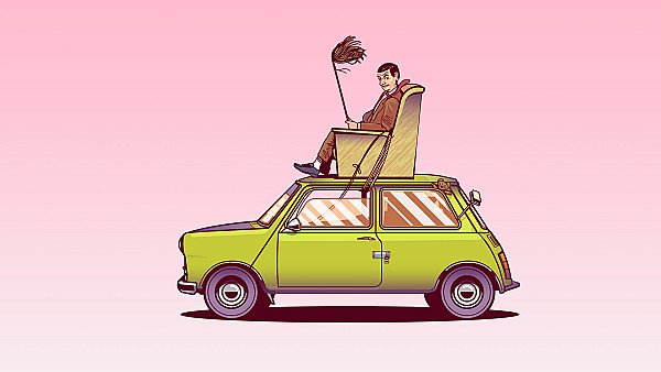 Mr Bean Sitting On Top Of His Car Vector Art wallpaper