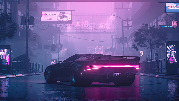 Quadra Turbo Neon Cyberpunk 2077 4k - hdwallpaper4k