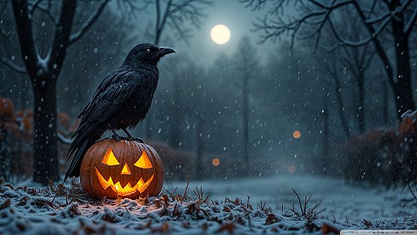 Raven on a Halloween Pumpkin wallpaper