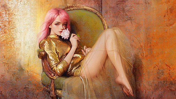 Scent Of Serenity Dreamy Girl Sitting On A Chair With Rose Fragrance - hdwallpaper4k